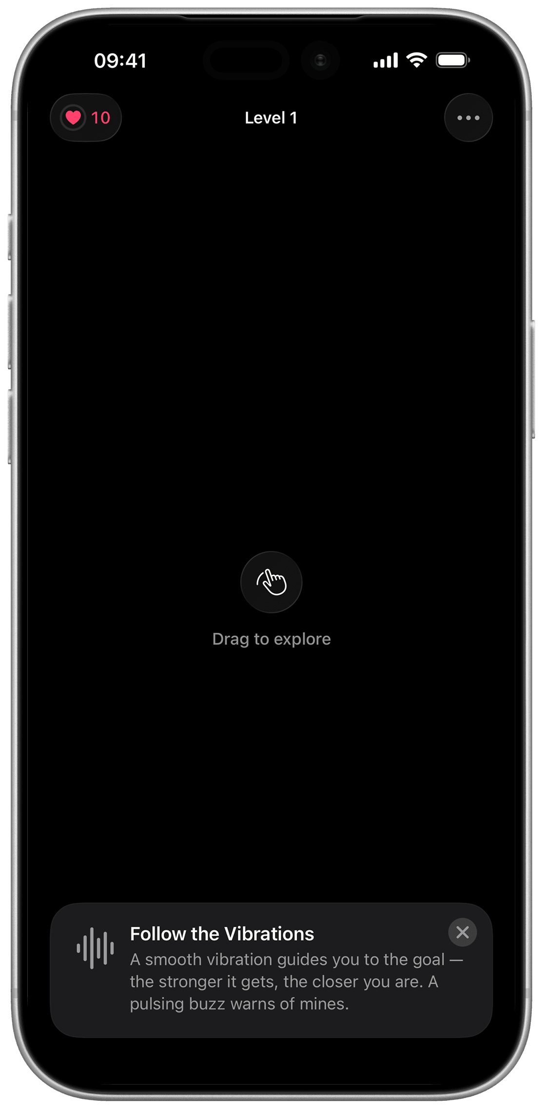 Gameplay screen — Drag to explore in Pulsefield